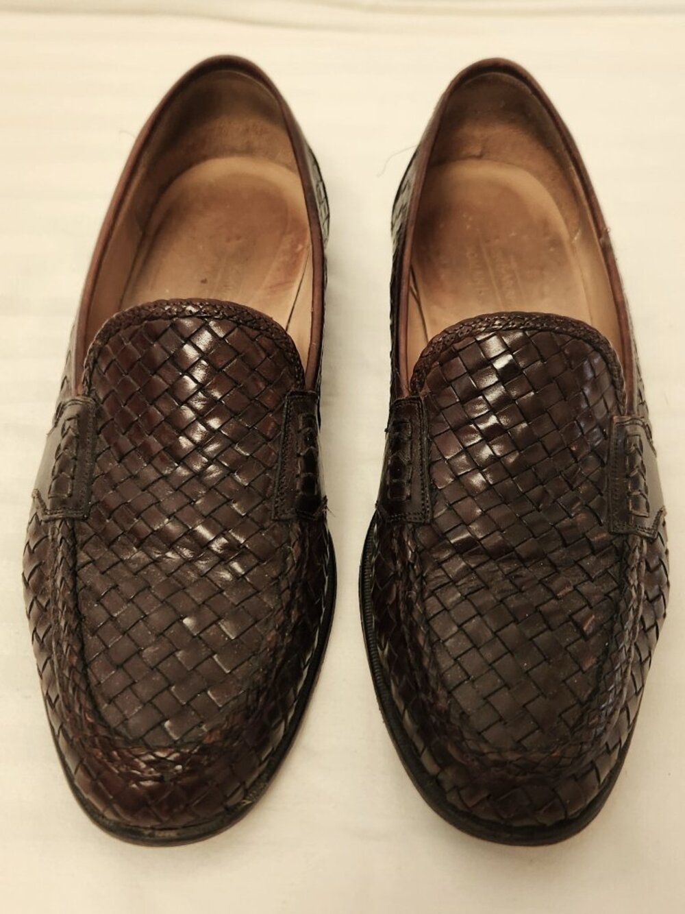 Johnston Murphy shoes 10.5 men's brown woven leather loafers Italy